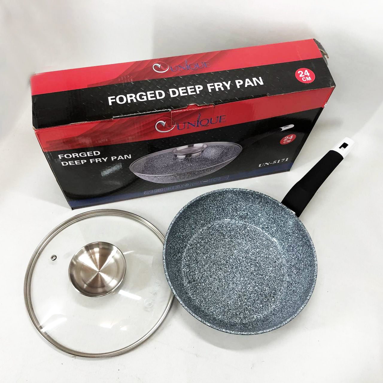 Сковорода глубокая с крышкой Unique UN-5171 24 см, Сковорода для приготовления на плите, удобная на кухню