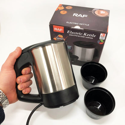 Электрочайник от 220В компактный RAF R-7887 с двумя чашками в комплекте 1000 Вт