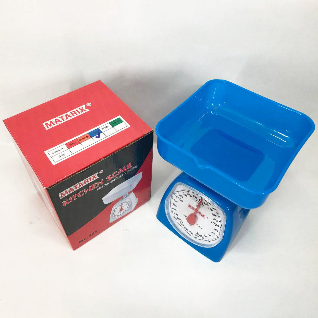 Весы кухонные механические MATARIX MX-405 5 кг, весы пищевые, весы со съемной чашей. Цвет: синий