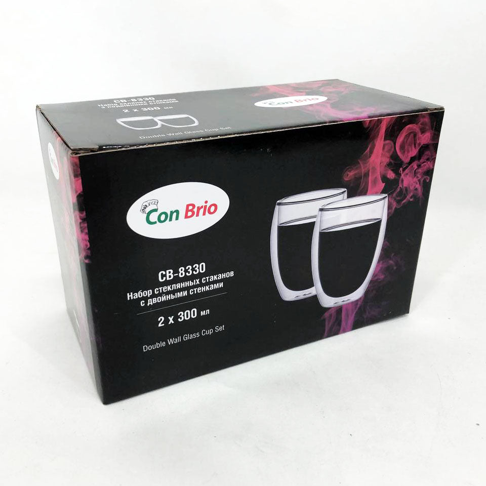 Набір склянок із подвійним дном Con Brio CB-8330-2 300 мл 2 шт, прозорі чашки із подвійними стінками