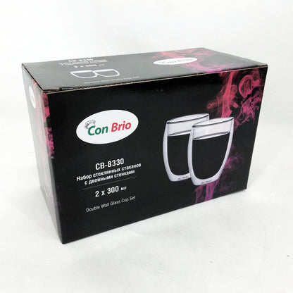 Набір склянок із подвійним дном Con Brio CB-8330-2 300 мл 2 шт, прозорі чашки із подвійними стінками