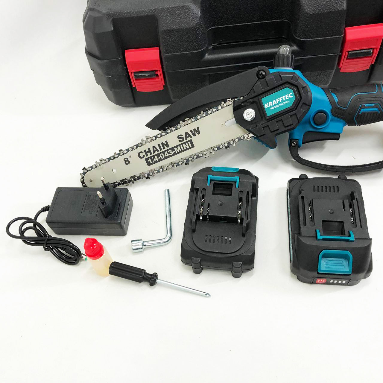 Аккумуляторная цепная мини пила 20 см в кейсе Krafftec (36V 4 Ач) + 2 аккумулятор и индикатором заряда