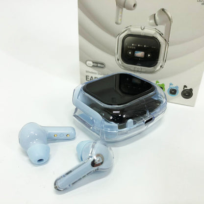 Беспроводные вакуумные наушники TWS с LED дисплеем, влагозащита IPx4 Bluetooth 5.4 с кейсом. Цвет: голубой