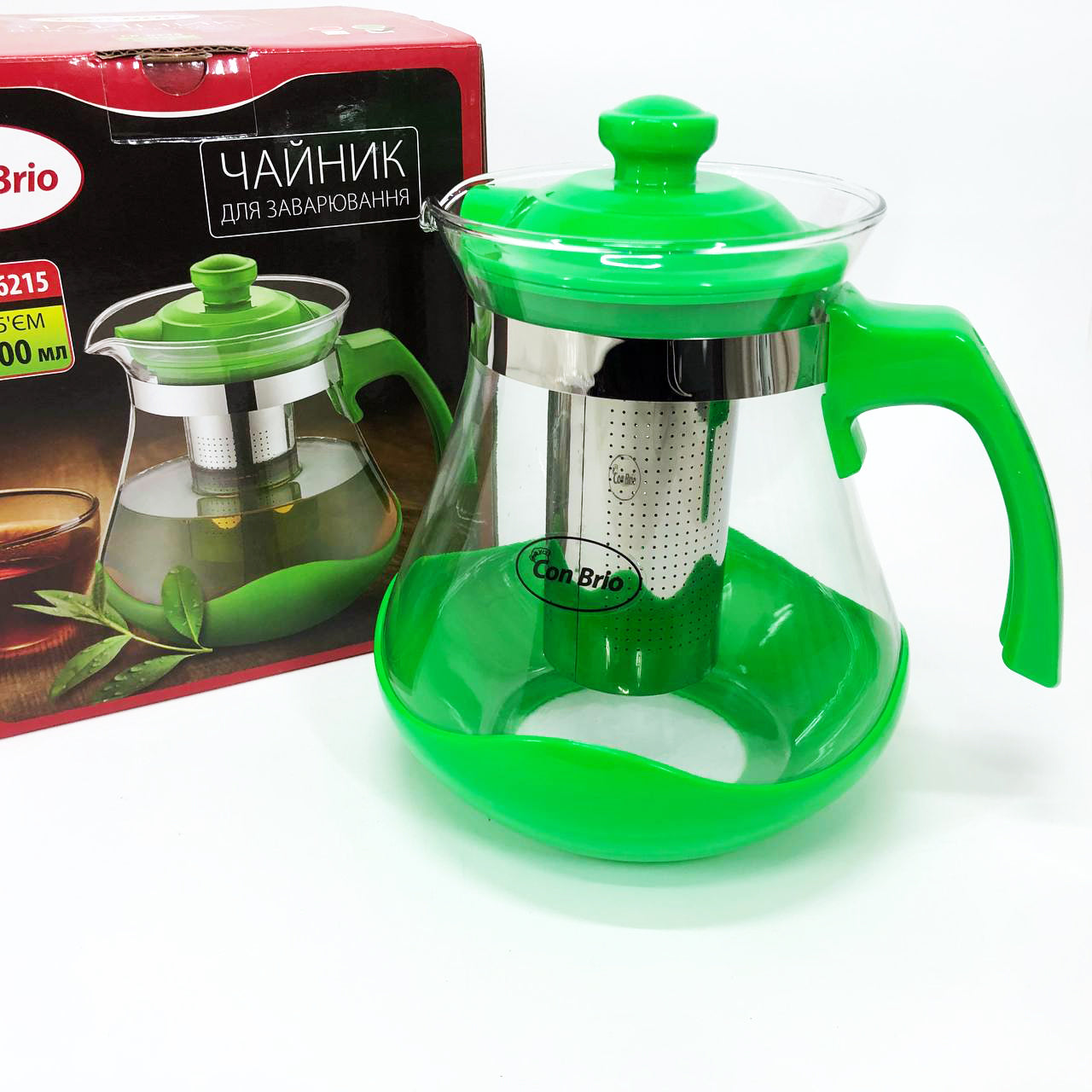 Чайник заварочный Con Brio Green CB-6215 1,5 л, Чайник самовар стеклянный. Цвет: зеленый