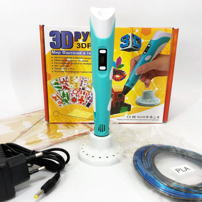 3D ручка Smart 3D Pen 2 c LCD дисплеем, Интересная ручка 3д для детей, Оригинальная. Цвет: голубой