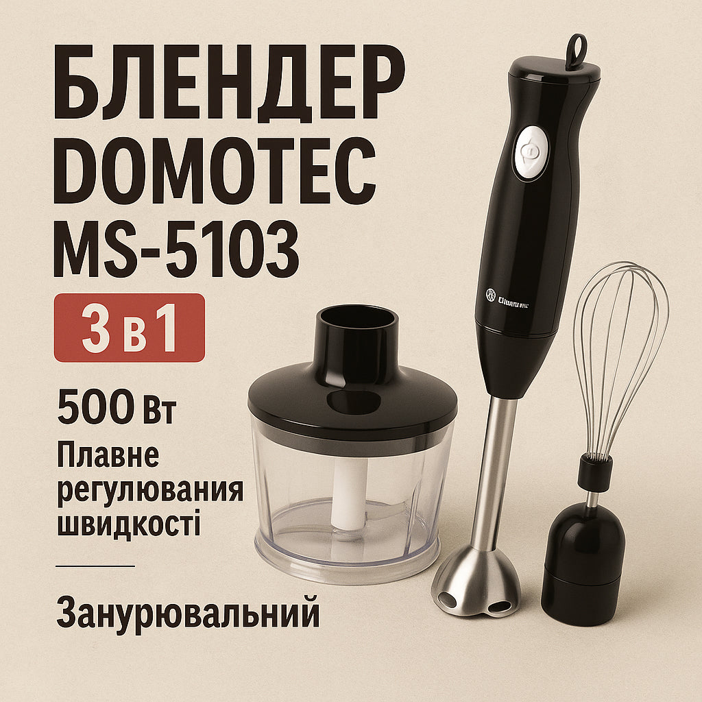 Блендер DOMOTEC MS-5103 3в1 погружной, 500 Вт, ручной погружной блендер, электрический блендер