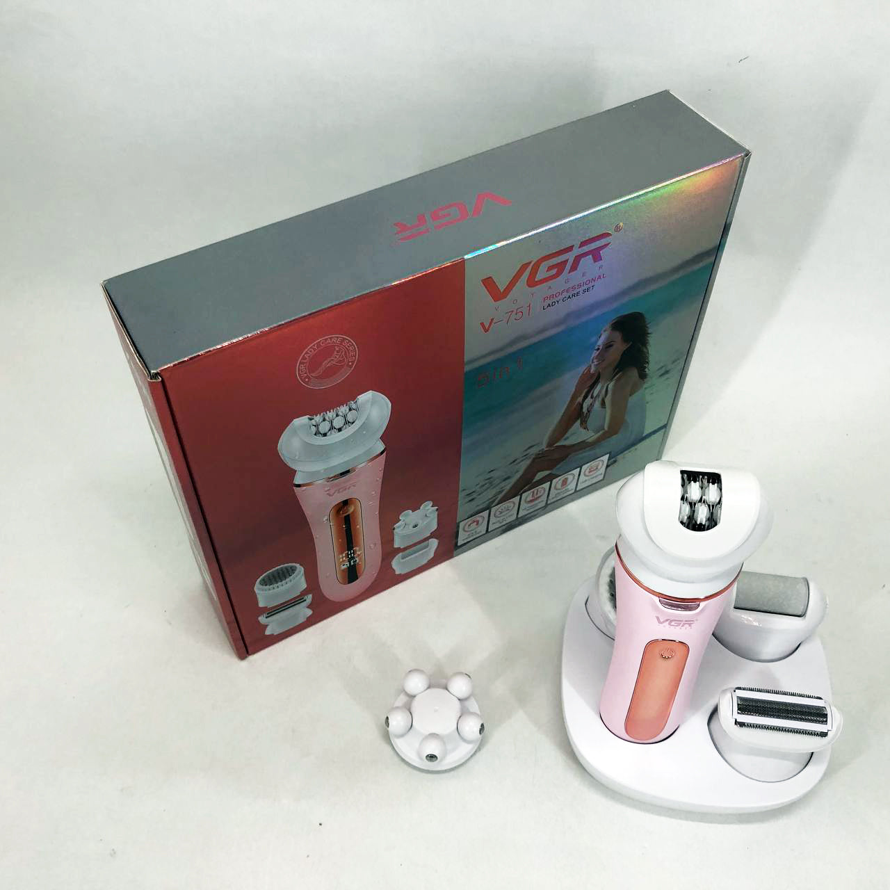 Эпилятор VGR 5 в 1 V-751, 5 насадок. Цвет: розовый