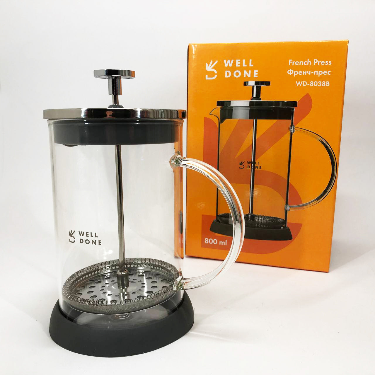 Френч-пресс Well Done WD-8038B из термостойкого стекла 800 мл, Необычный заварник для чая