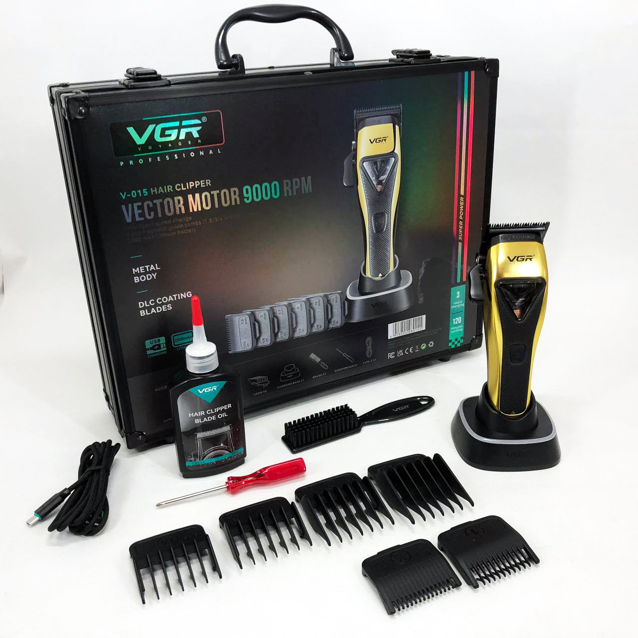 Машинка для стрижки VGR V-015 аккумуляторная беспроводная профессиональная 6 насадок