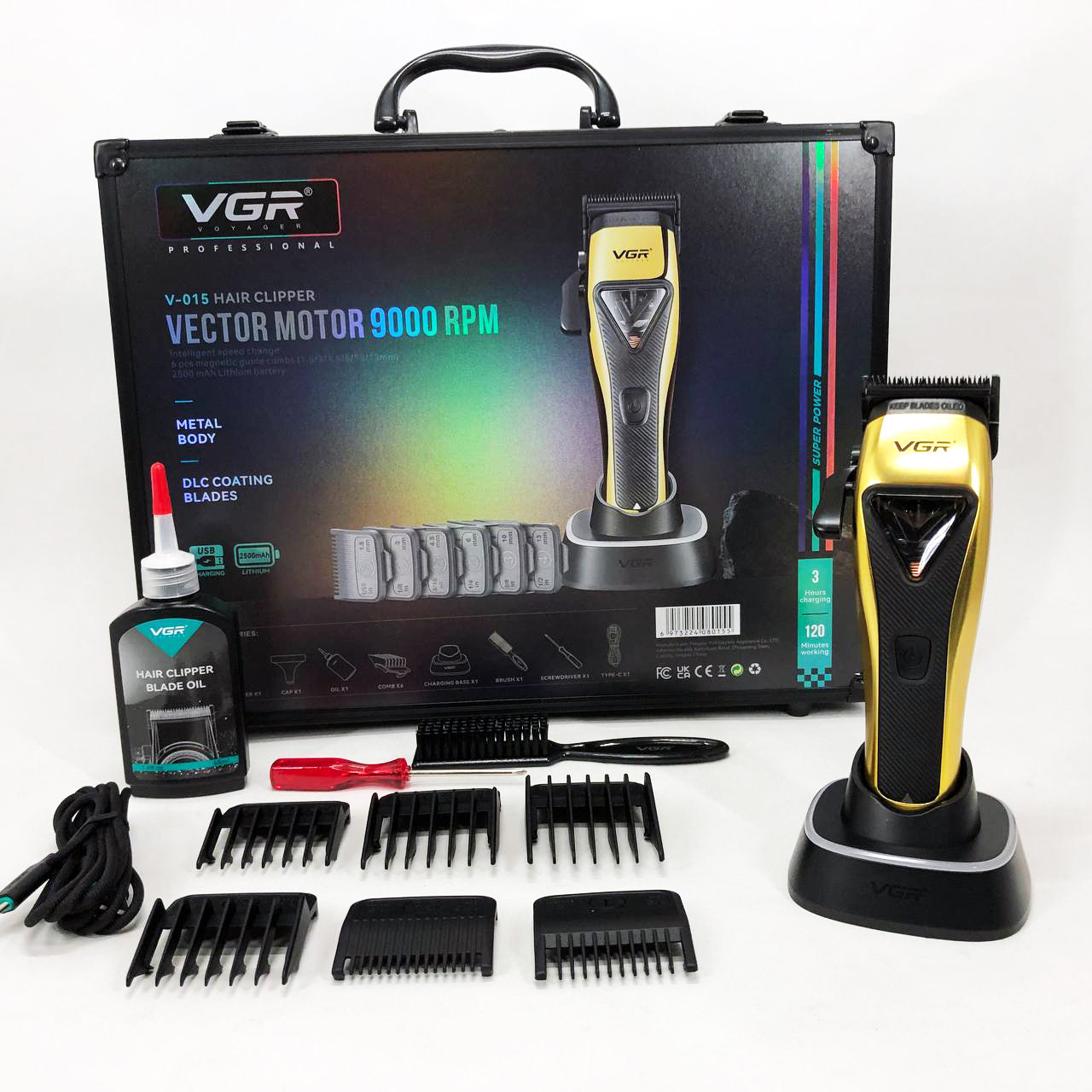 Машинка для стрижки VGR V-015 аккумуляторная беспроводная профессиональная 6 насадок