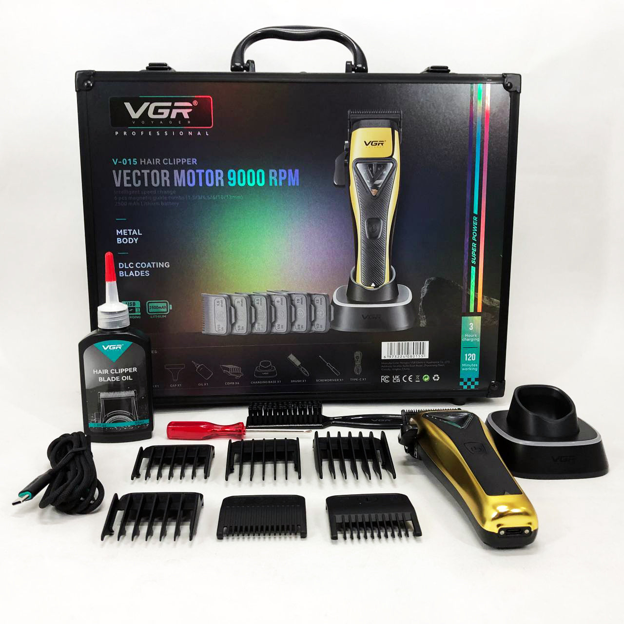 Машинка для стрижки VGR V-015 аккумуляторная беспроводная профессиональная 6 насадок