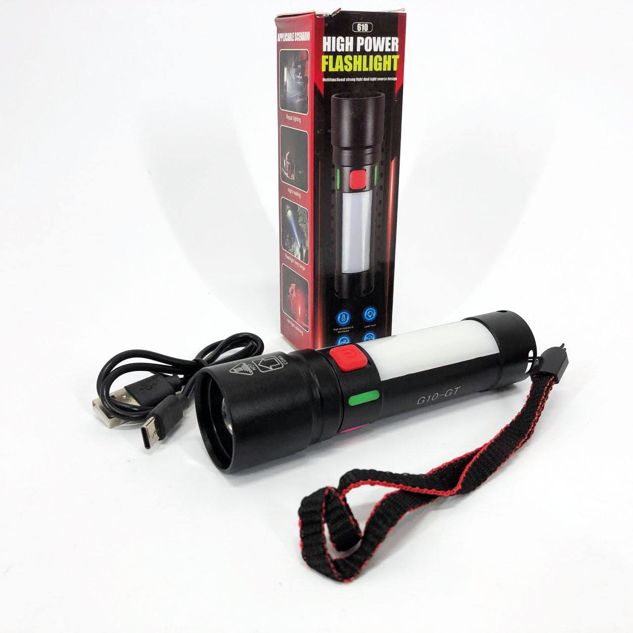 Фонарь 611-TG+COB(white+red), Фонарики для экстренных ситуаций и аварий, Поисковый фонарь ручной