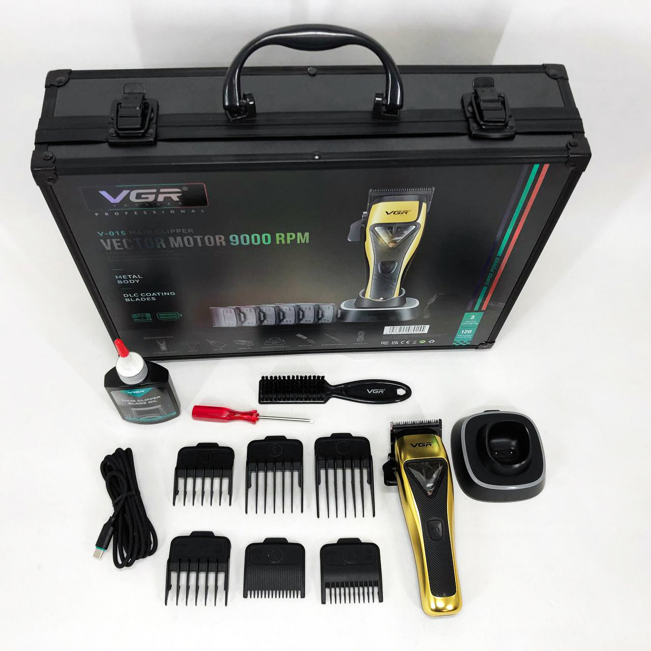 Машинка для стрижки VGR V-015 аккумуляторная беспроводная профессиональная 6 насадок