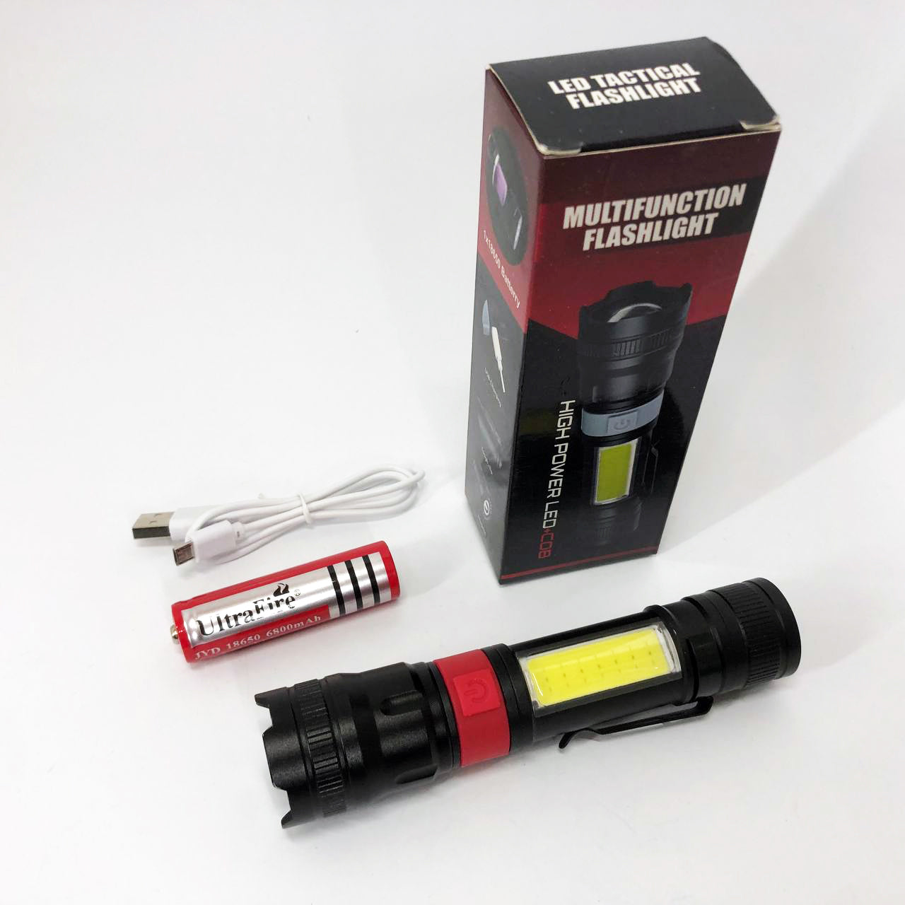 Фонарь ручной аккумуляторный PL-826-P70-COB(white+red), Портативный точечный фонарь, Походный фонарик