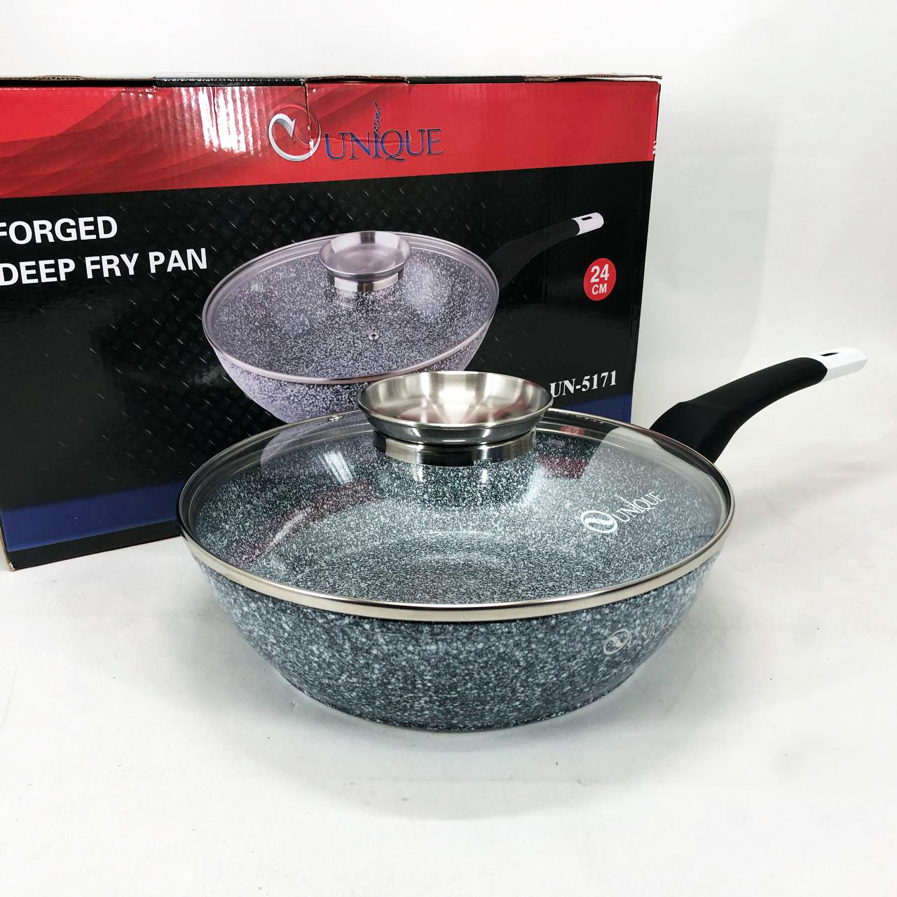 Сковорода UNIQUE UN-5104 24 см, без крышки, многослойным антипригарным гранитным покрытием