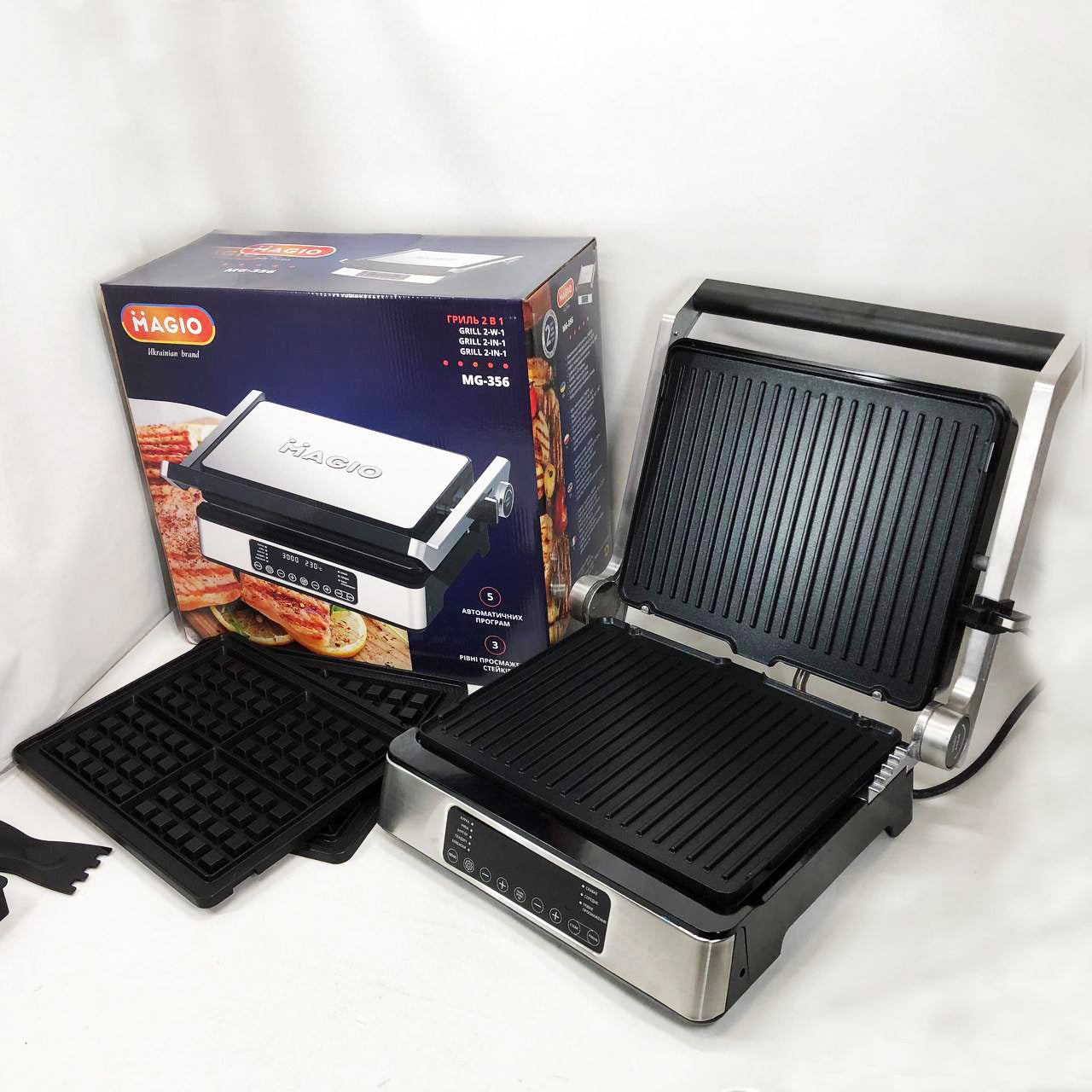 Гриль-барбекю электрический Magio MG-356, Настольный гриль для гамбургеров Прижимная электробутербродница