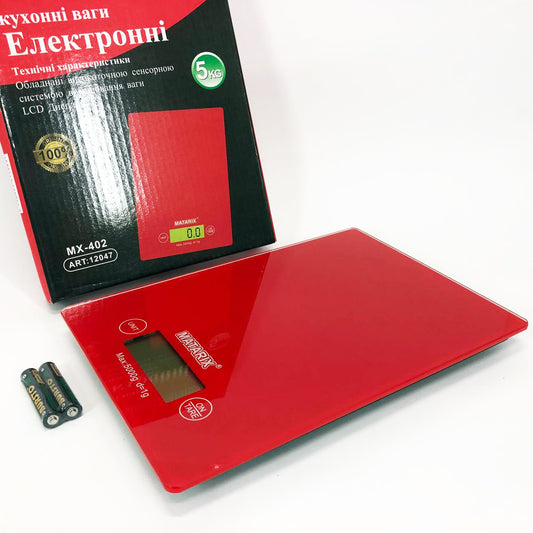 Весы кухонные MATARIX MX-402 5 кг с дисплеем, Кухонные весы для продуктов домашние. Цвет: красный