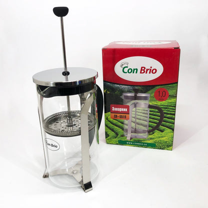 Френч-пресс Con Brio 1000 мл стекло нержавейка CB-5510, Чайник для заваривания трав, Заварник прозрачный