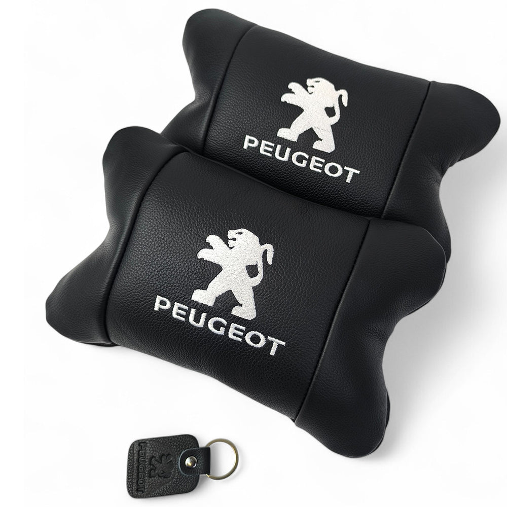 Набор подушек Peugeot из кожи + брелок в подарок, Автоподушки с вышивкой