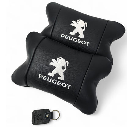 Набор подушек Peugeot из кожи + брелок в подарок, Автоподушки с вышивкой