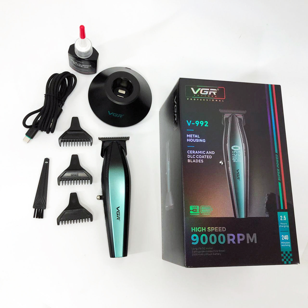 Машинка для стрижки волос с мощным мотором XPRO VGR V-992 с насадками 1-2-3 мм