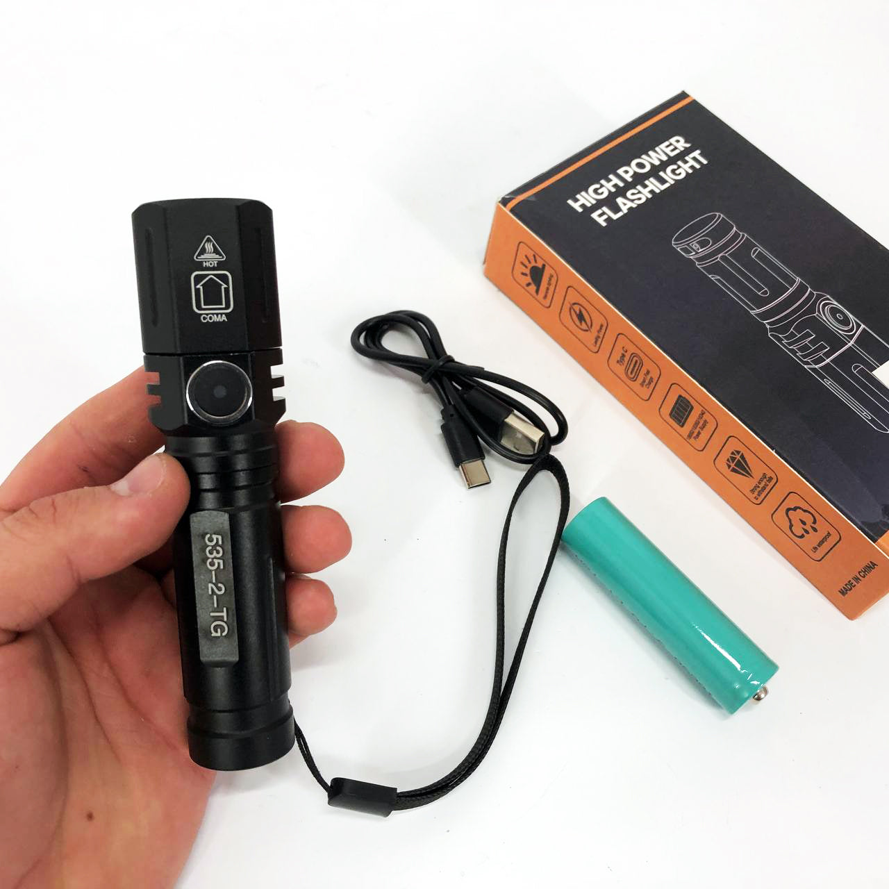 Фонарь ручной аккумуляторный PLD-535-2 с ремешком, Фонарик светодиодный для туриста, Сильный фонарик