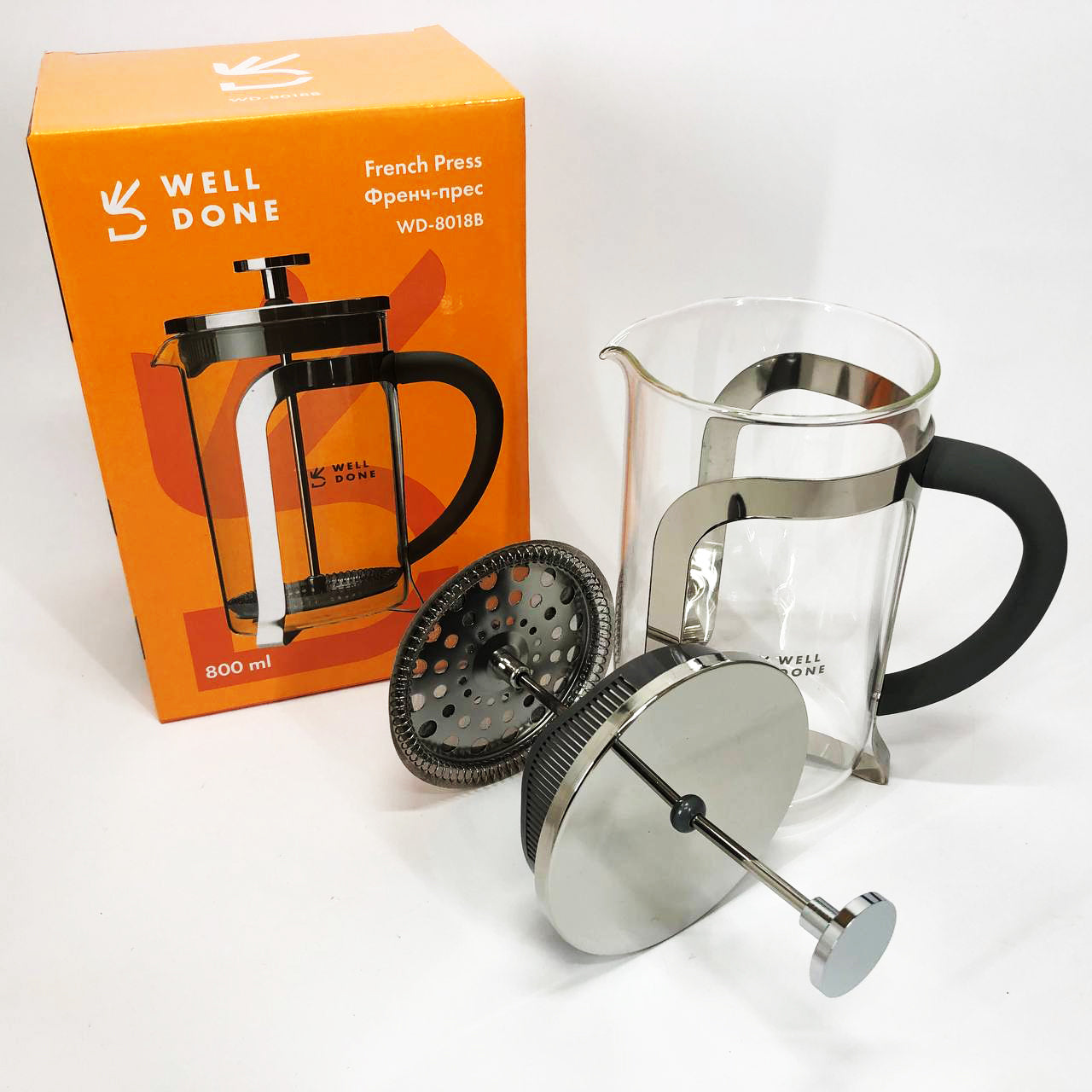 Френч-пресс Well Done WD-8018B с ручкой soft-touch 800 мл, Китайский заварник чайник для заваривания трав