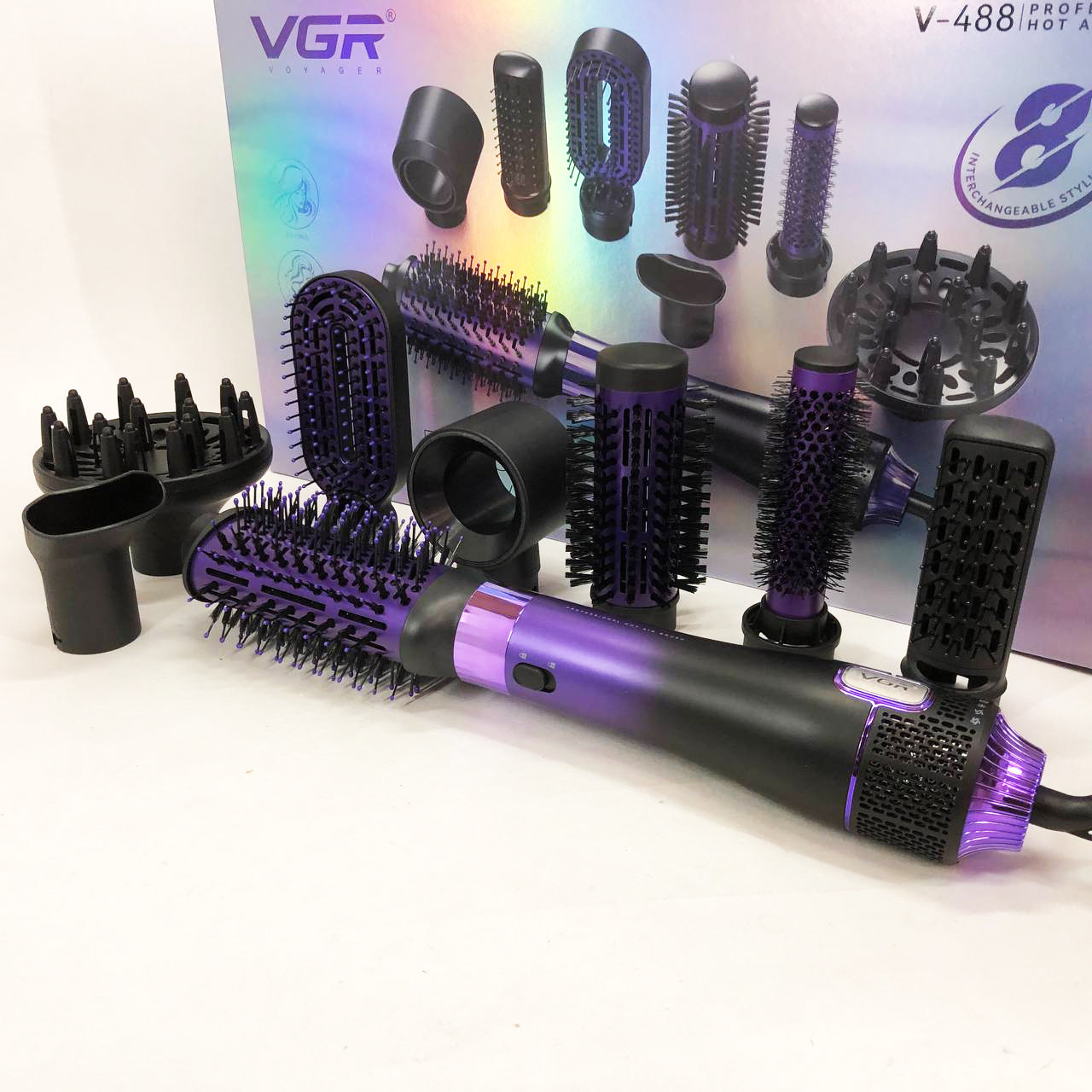 Фен-щетка стайлер VGR 8 в 1 V-488. Цвет: фиолетовый