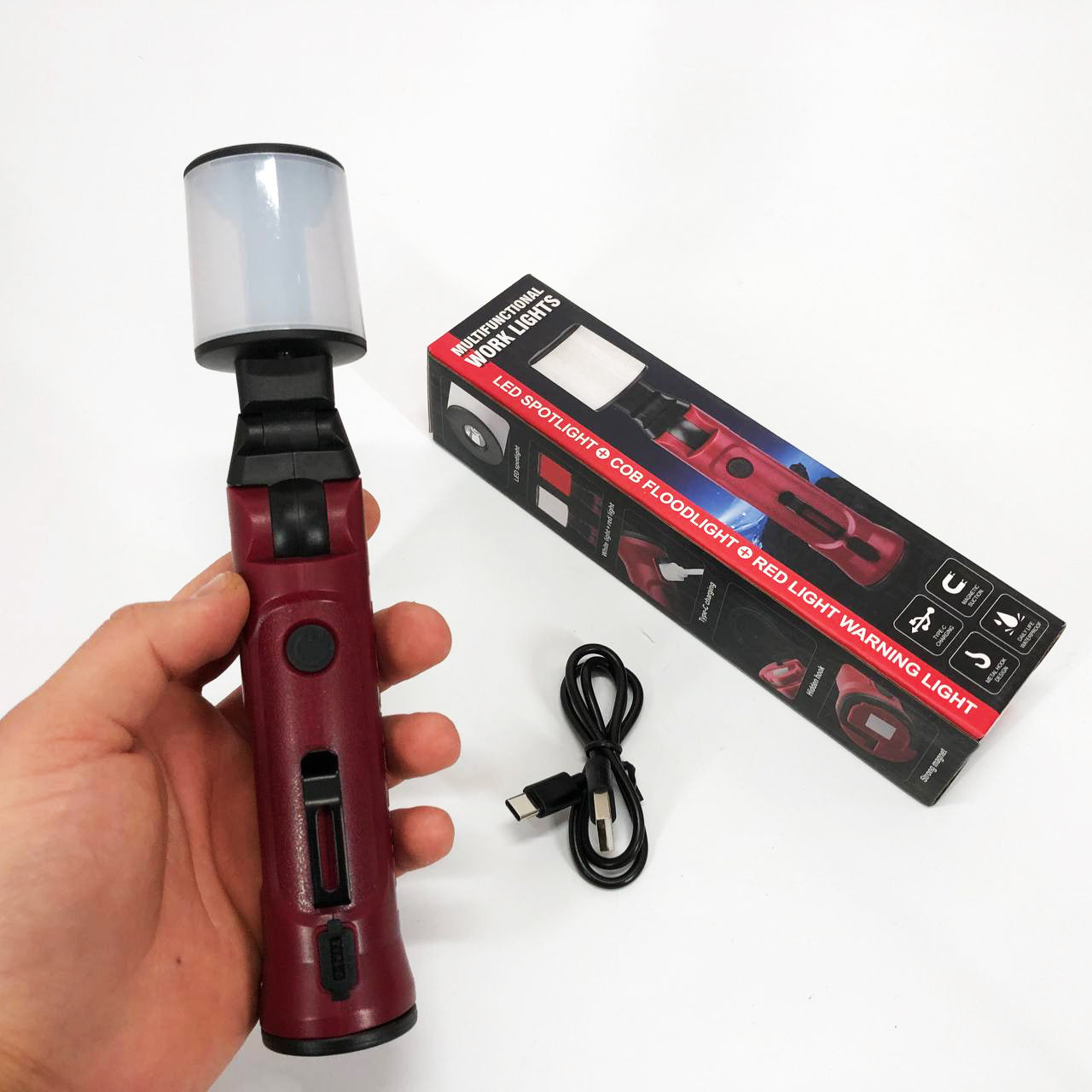 Фонарь аккумуляторный WORKLIGHT-072-XPE 10W 350Lm с крюком и магнитом, Многофункциональный led фонарь