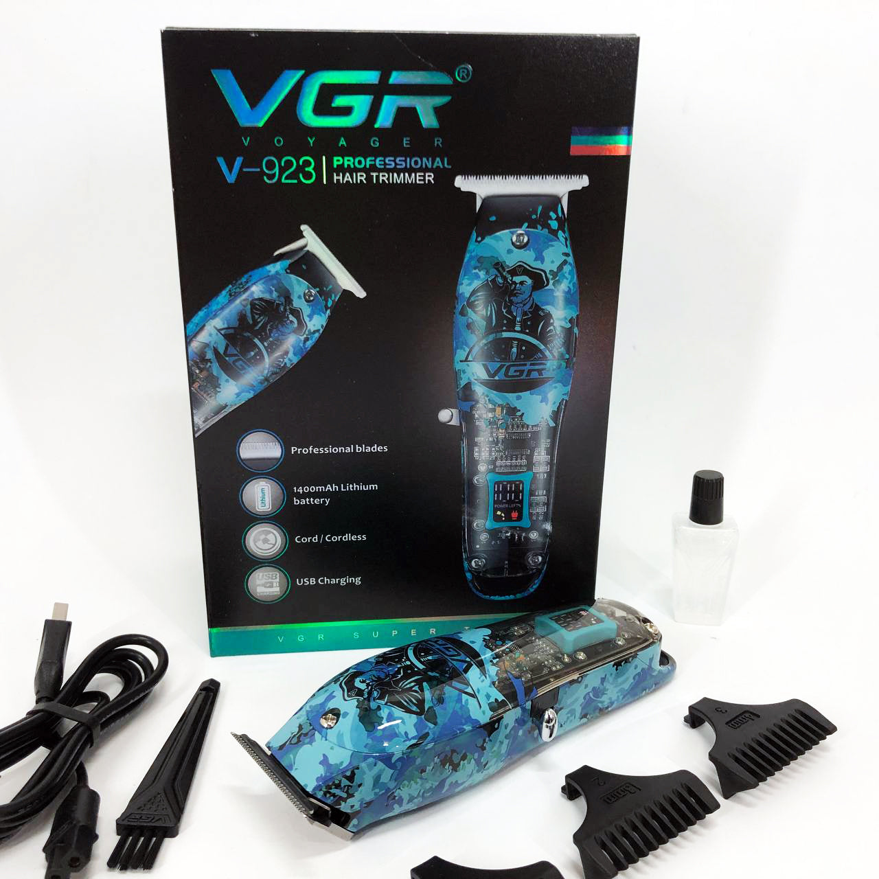 Триммер для волос и бороды профессиональный VGR V-923 аккумуляторный с LED-индикатором