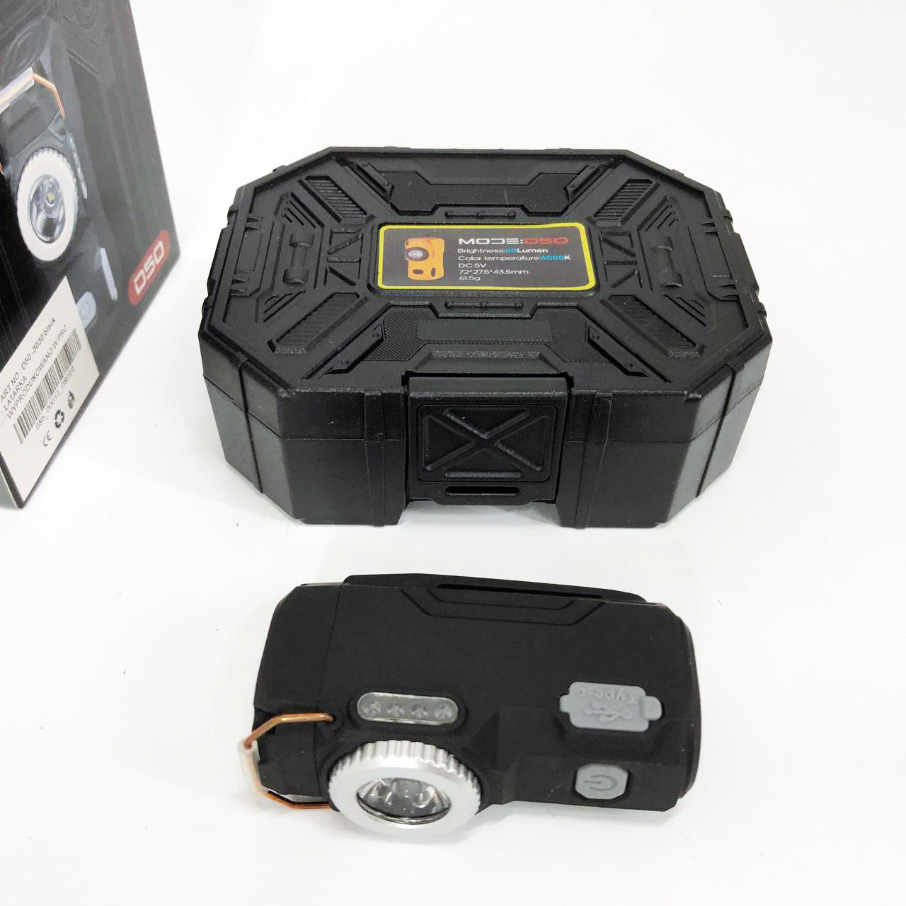 Багатофункціональний армійський ліхтар D50-SMD - індикація заряду, запальничка. Колір: чорний