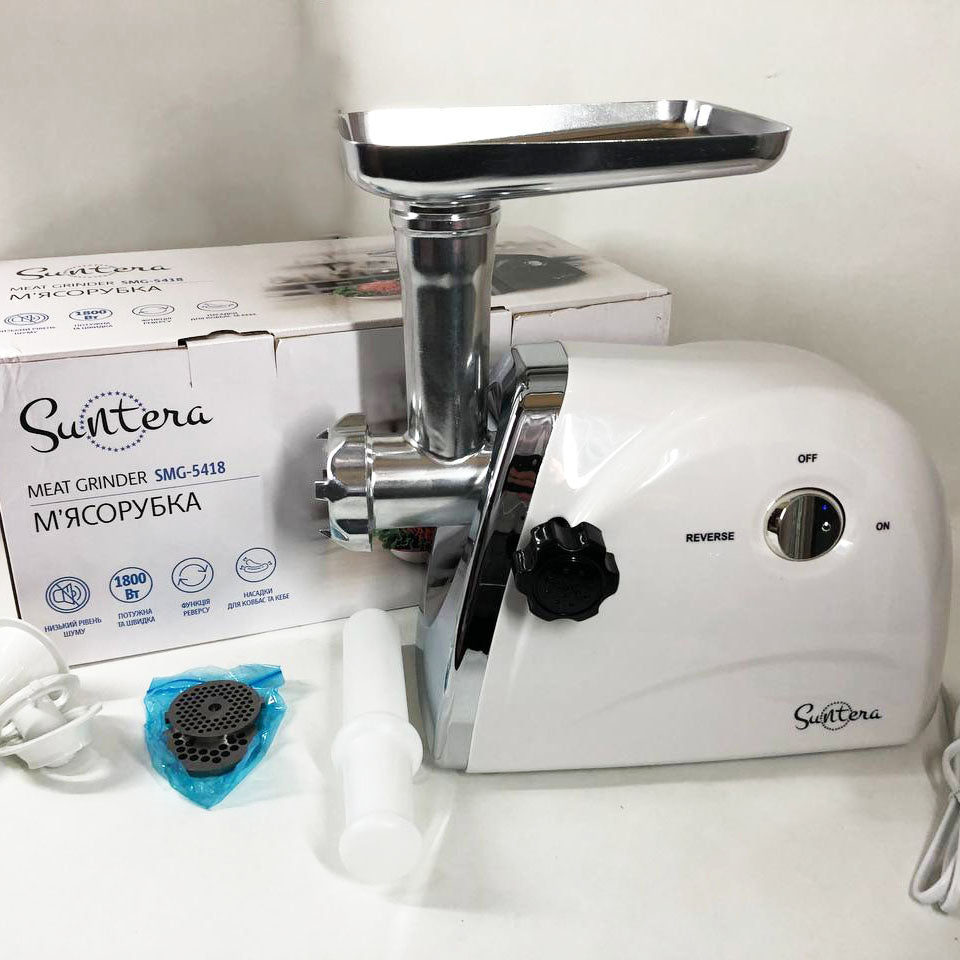Мясорубка Suntera SMG-5418W, электромясорубка для дома, мясорубка с металлическим редуктором