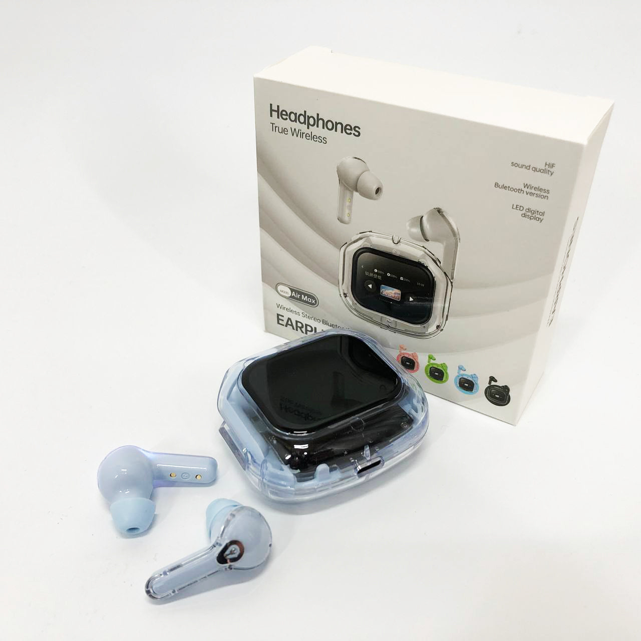 Беспроводные вакуумные наушники TWS с LED дисплеем, влагозащита IPx4 Bluetooth 5.4 с кейсом. Цвет: голубой