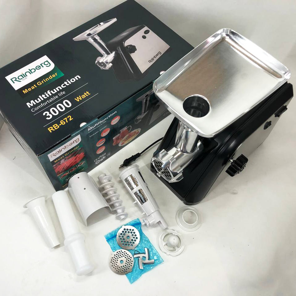 Мясорубка Rainberg RB-672 3000W электрическая с реверсом и соковыжималкой, мясорубка электрическая металл