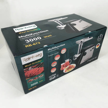 Мясорубка Rainberg RB-672 3000W электрическая с реверсом и соковыжималкой, мясорубка электрическая металл
