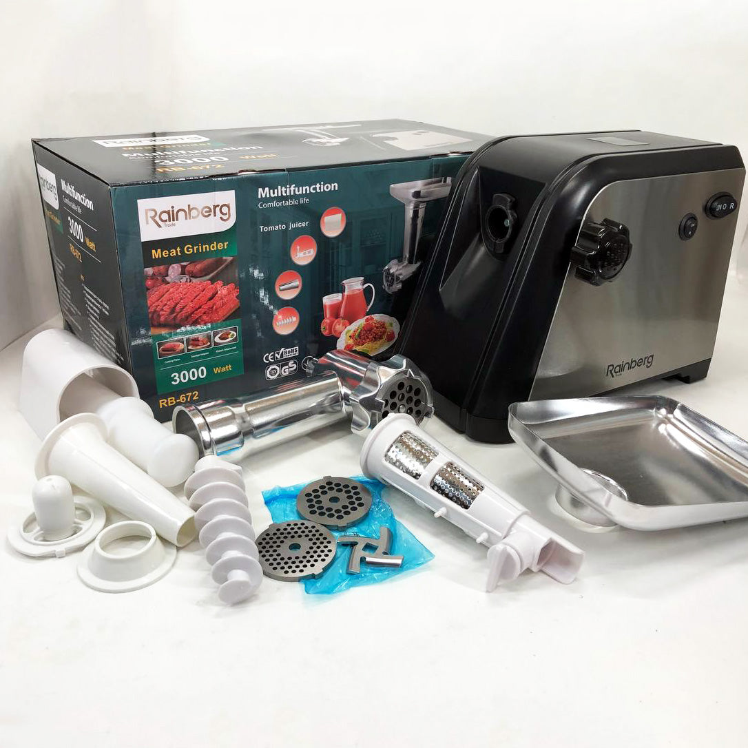 Мясорубка Rainberg RB-672 3000W электрическая с реверсом и соковыжималкой, мясорубка электрическая металл