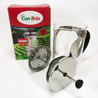 Френч-пресс Con Brio CB-5580 0.8 л, Стильный стеклянный заварочный чайник, Заварной стеклянный чайник