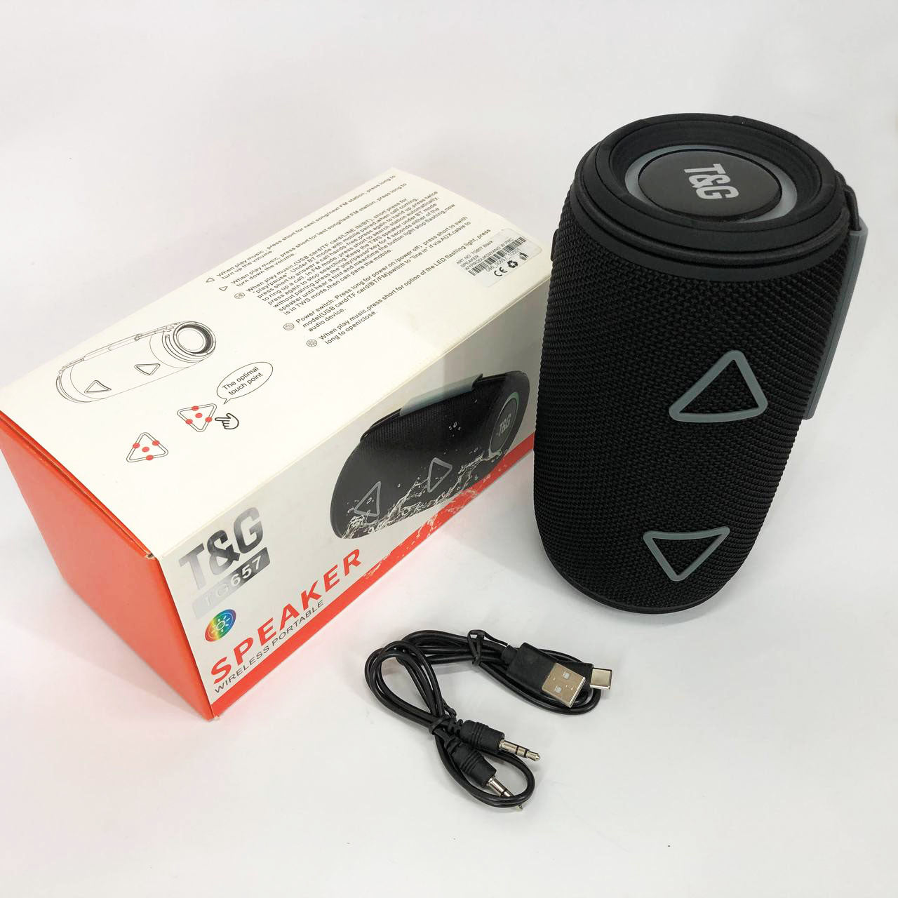 Bluetooth-колонка TG657 с RGB подсветкой 1500 mAh, Bluetooth колонка для хорошей музыки. Цвет: черный