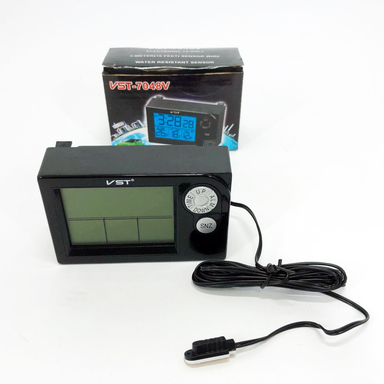 Часы автомобильные электронные авточасы VST-7048V для ВАЗ с вольтметром, температурой