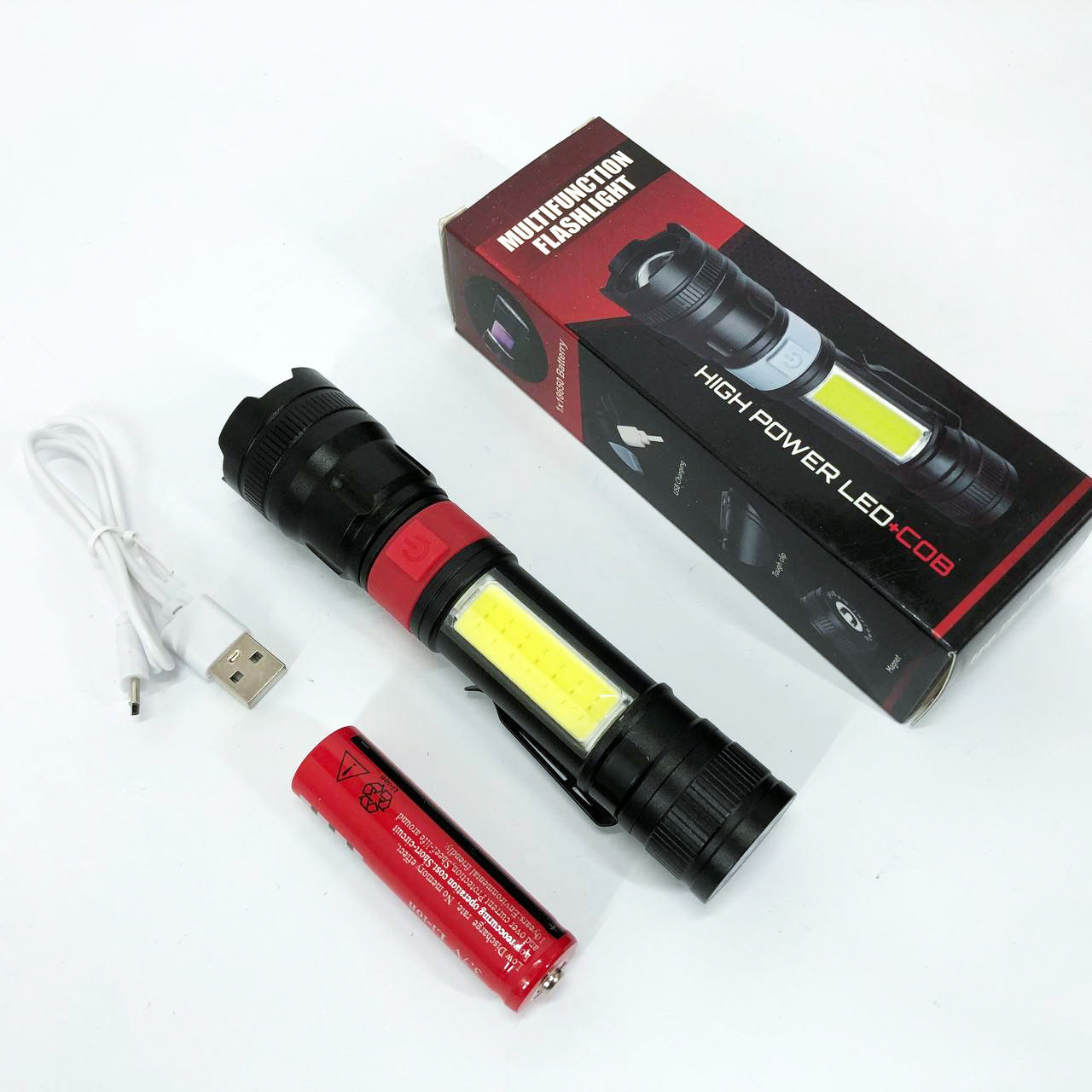 Фонарь ручной аккумуляторный PL-826-P70-COB(white+red), Портативный точечный фонарь, Походный фонарик