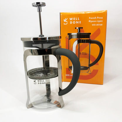 Френч-пресс Well Done WD-8016B с ручкой soft-touch 600 мл, Френч пресс стеклянный на кухню