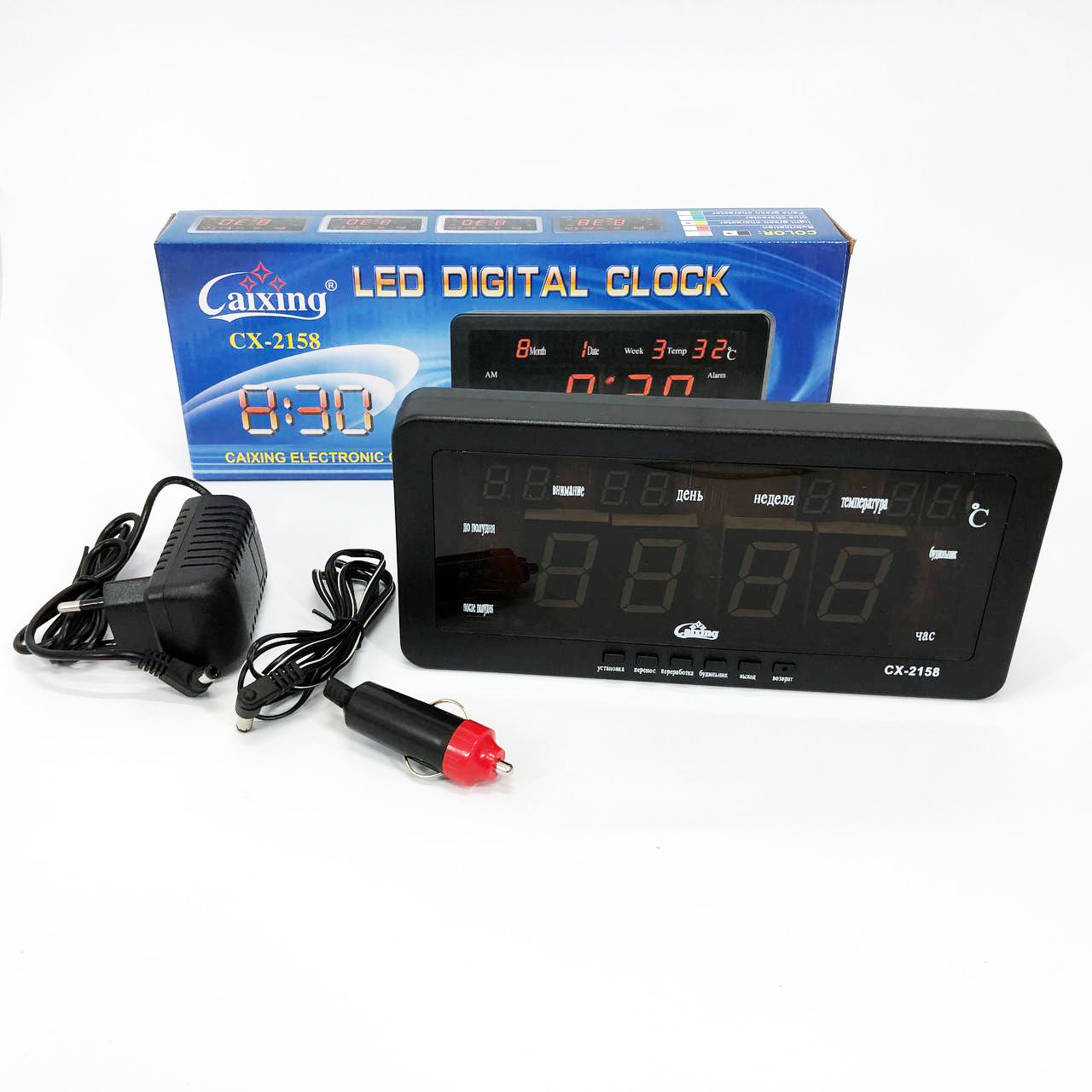 Часы настольные Caixing CX-2158 с зеленой подсветкой, Электронные настольные часы digital светящиеся