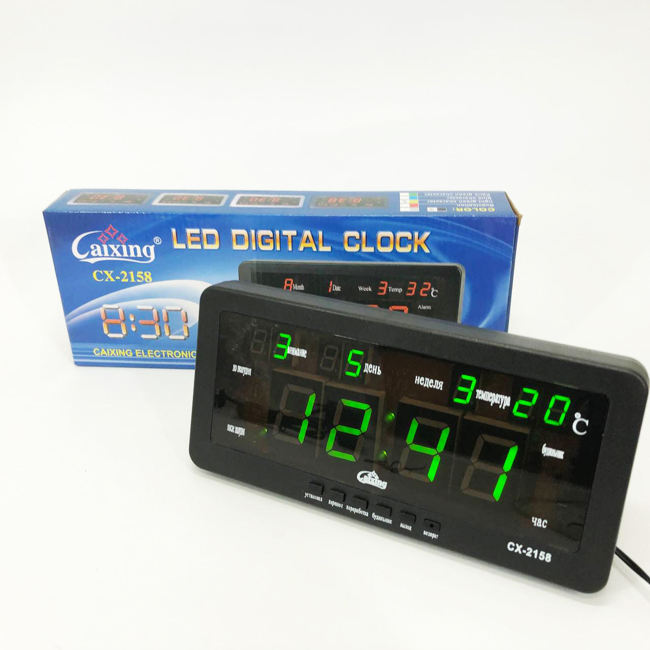 Часы настольные Caixing CX-2158 с зеленой подсветкой, Электронные настольные часы digital светящиеся