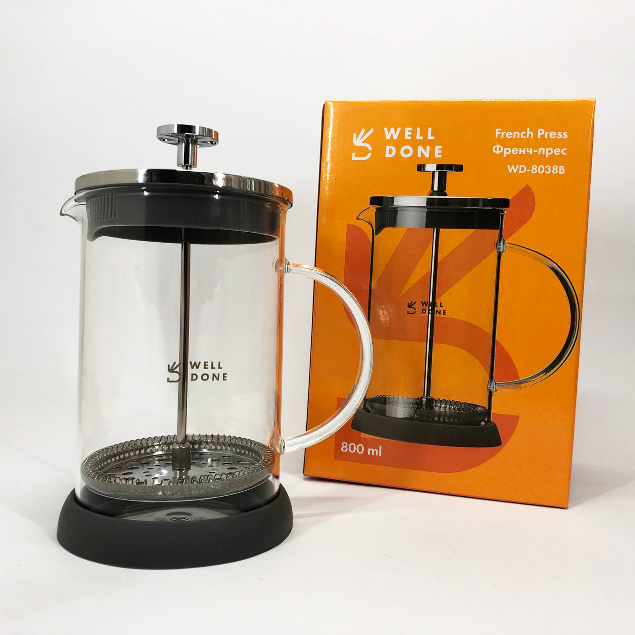 Френч-пресс Well Done WD-8038B из термостойкого стекла 800 мл, Необычный заварник для чая
