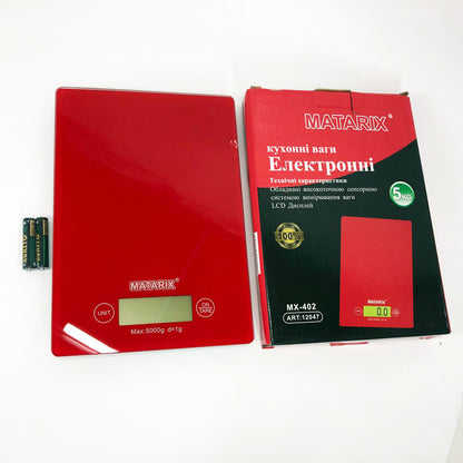 Весы кухонные MATARIX MX-402 5 кг с дисплеем, Кухонные весы для продуктов домашние. Цвет: красный
