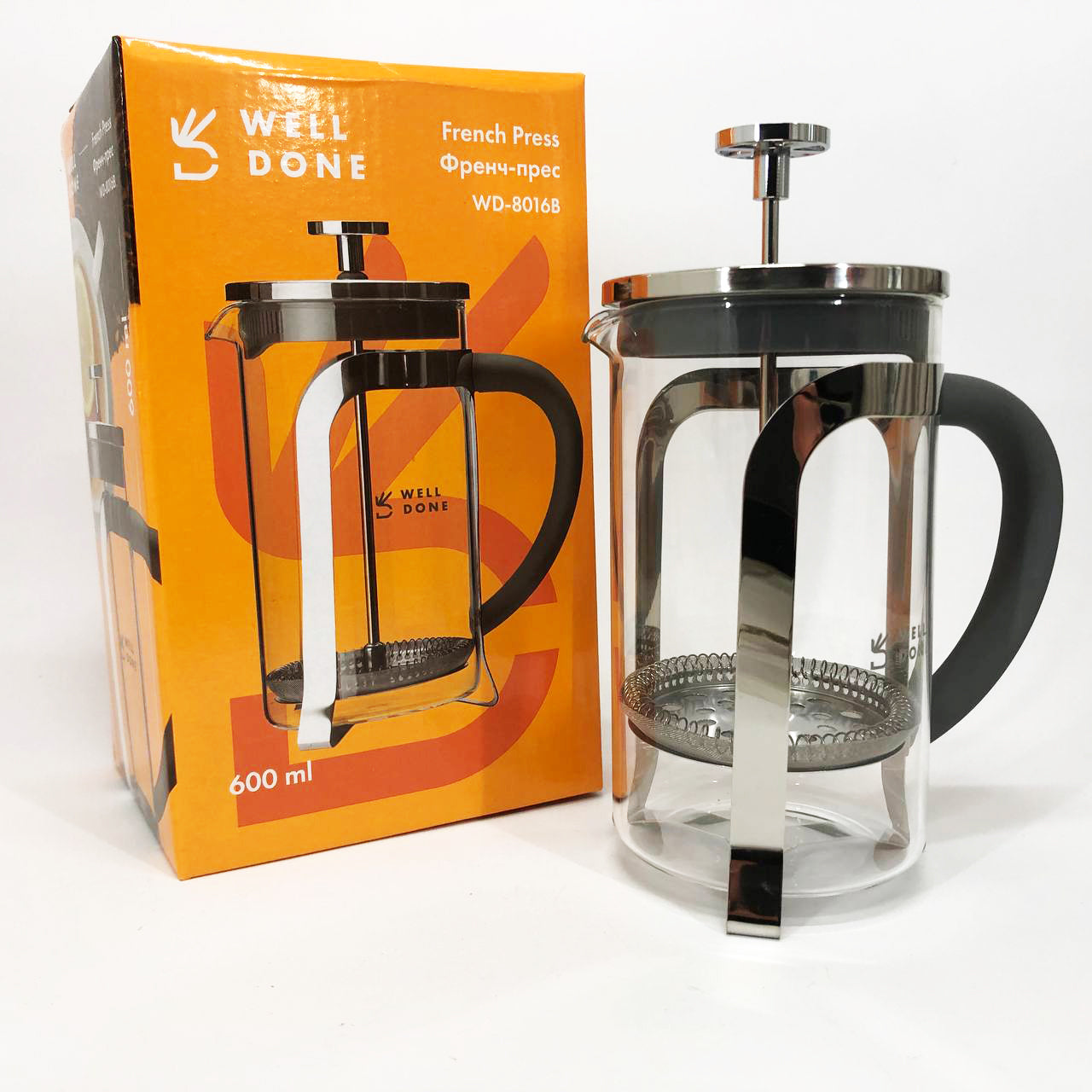 Френч-пресс Well Done WD-8016B с ручкой soft-touch 600 мл, Френч пресс стеклянный на кухню