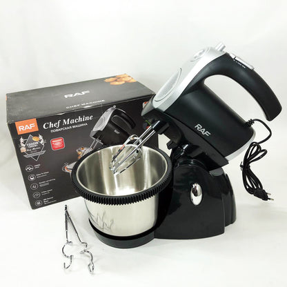 Миксер кухонный ручной RAF R.6662 с подставкой и вращающейся чашей на 3 л 5 скоростей 1000 Вт