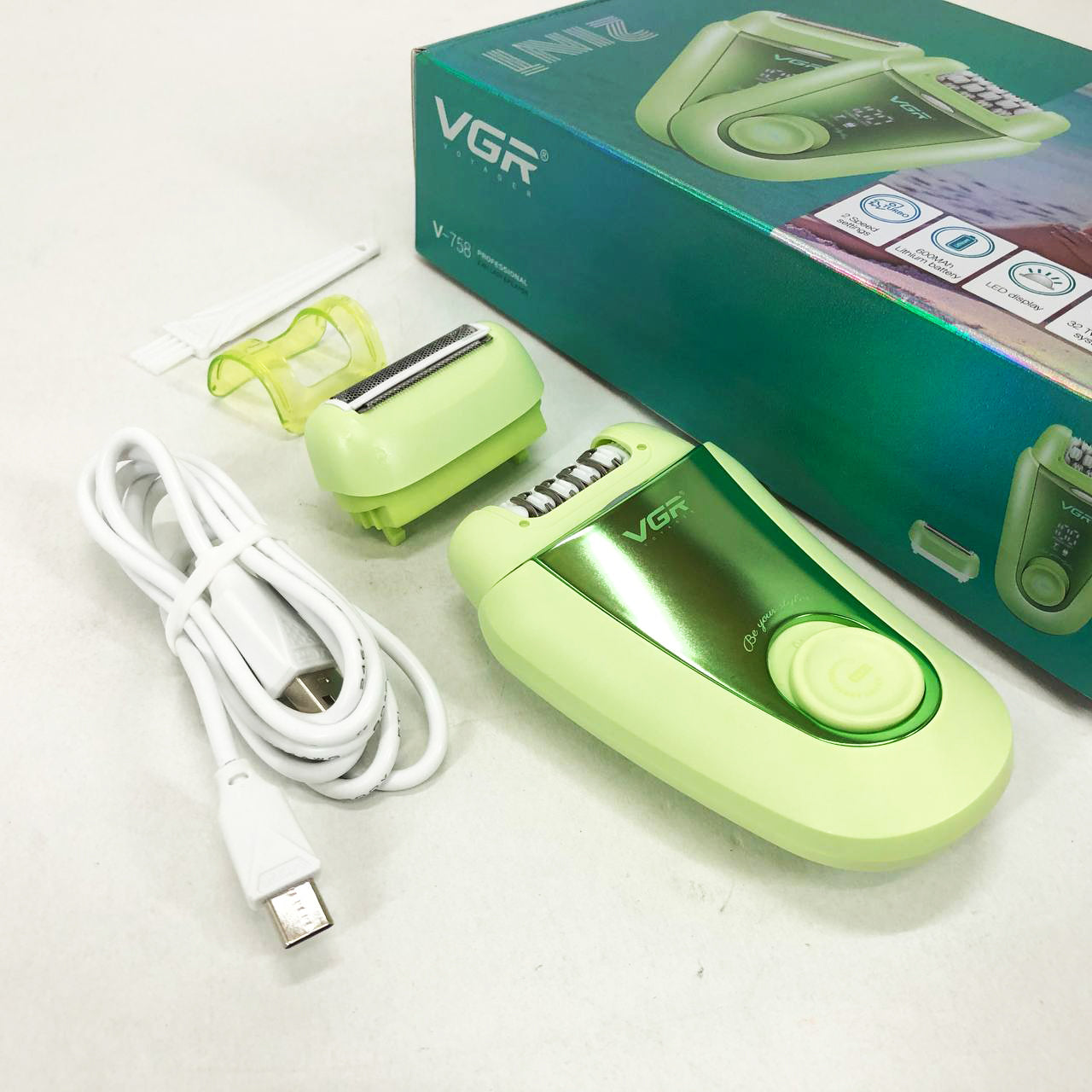 Эпилятор VGR 2 в 1 V-758. Цвет: зеленый