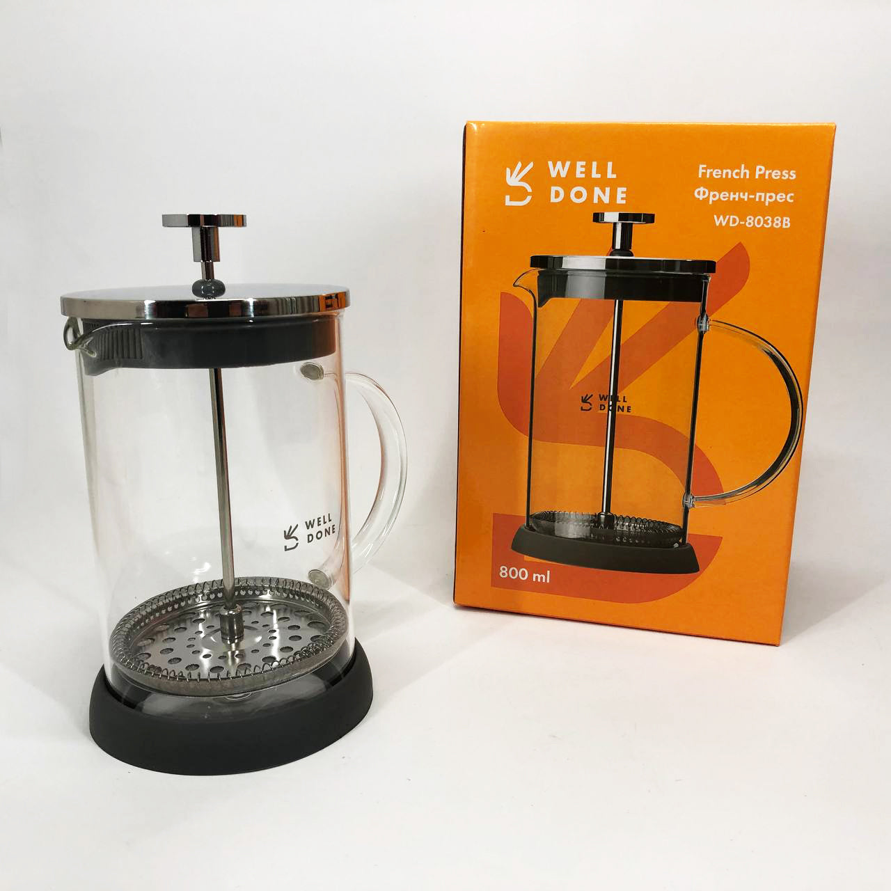 Френч-пресс Well Done WD-8038B из термостойкого стекла 800 мл, Необычный заварник для чая