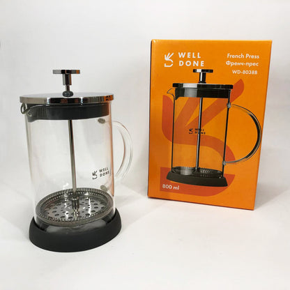 Френч-пресс Well Done WD-8038B из термостойкого стекла 800 мл, Необычный заварник для чая